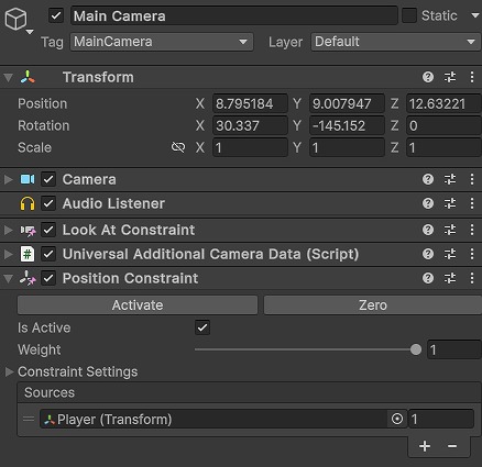 PositionConstraintコンポーネントの追加