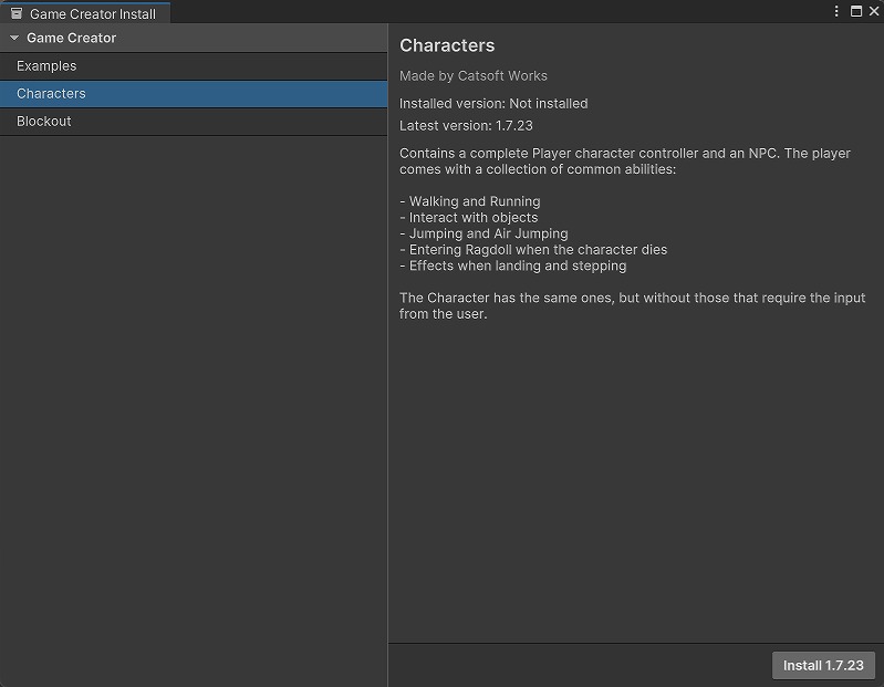 Characters の Install